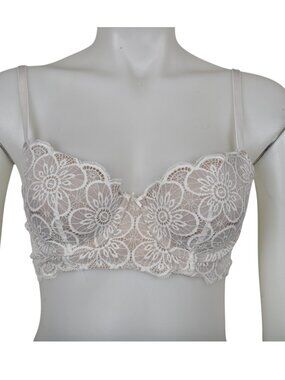 Aerie Balconette Lace Bra Cream Underwire Floral Size 36B